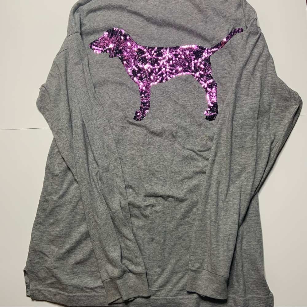 Victoria’s Secret PINK Grey & Pink Sequin Dog Logo